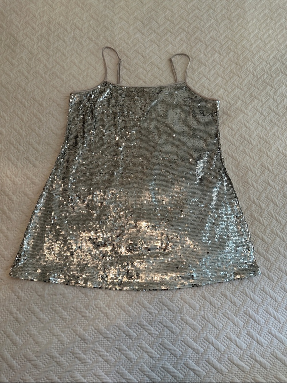Silver Sequin Spaghetti Strap Dress
